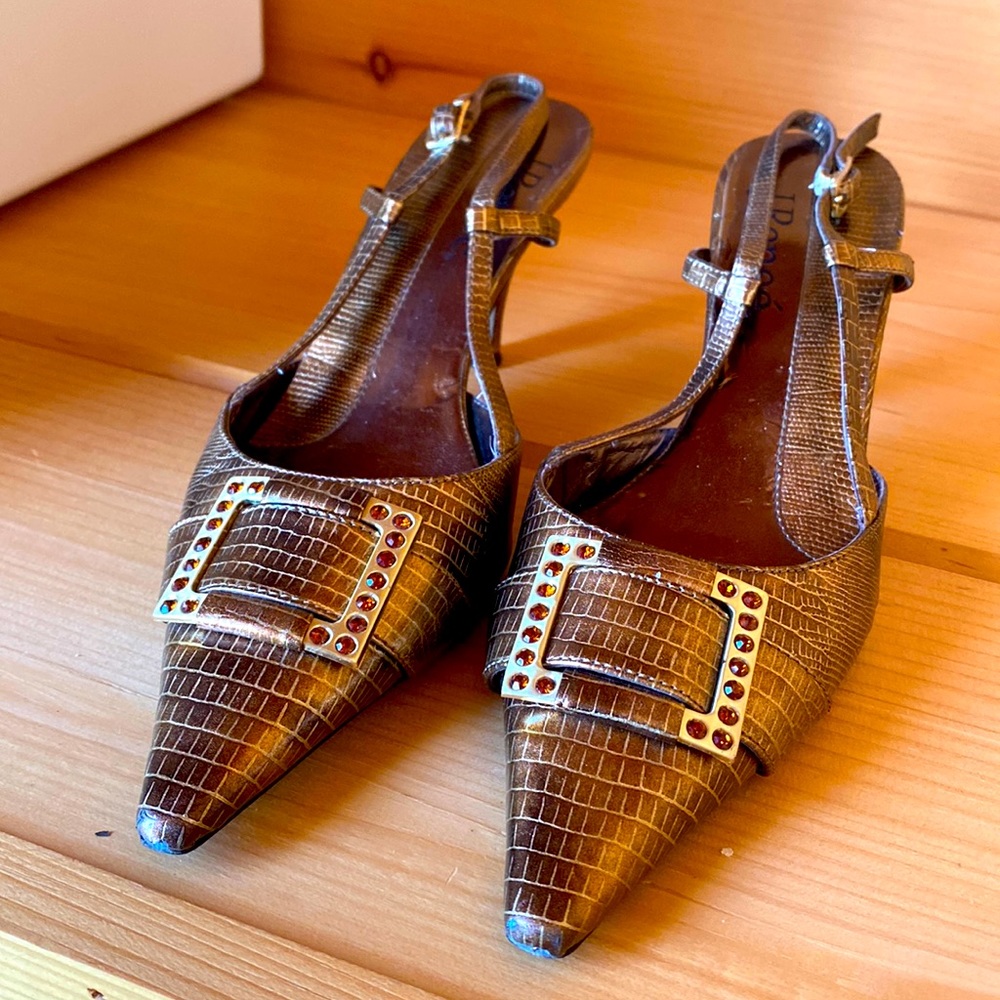 J.Renee Copper “reptile” heel sling back shoes